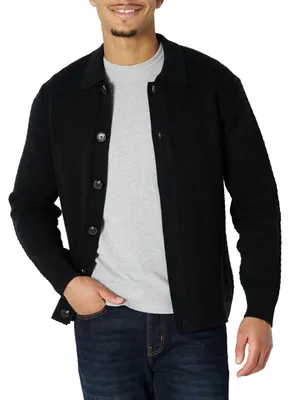 Productafbeelding van A. Essentials heren, wijde gebreide vest met kraag, zwart, maat XS