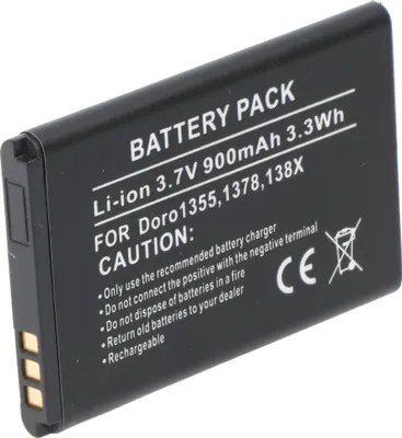 Produktbild von Akku passend für Doro 1355, 1378, 138X, Li-ion, 3,7V, 900mAh, 3,3Wh