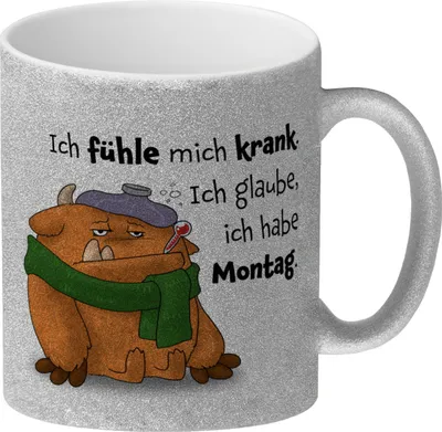 Produktbild von Freches Monster in orange Glitzer-Kaffeebecher mit lustigem Spruch