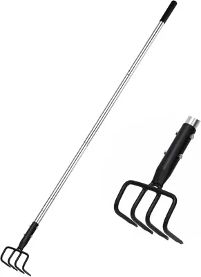 Image de Griffe manuelle à 4 dents, râteau de jardin réglable pour le jardinage, l'aération du sol et le désherbage