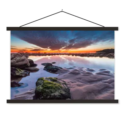 Produktbild von MuchoWow® Textilposter Felsen - Wasser - Natur 90x60 cm mit schwarzem Rahmen - Aufhängungssatz