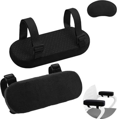 Immagine prodotto di Cuscini ergonomici spessi per braccioli - 2 cuscini in memory foam per braccioli - Cuscini per gomiti neri.