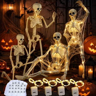 Productafbeelding van LED-decoratie Halloween skelet met 4 beweegbare - Skeletten van 40 cm