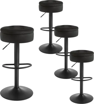 Produktbild von WOLTU Barhocker, Sitzhocker mit Stauraum, höhenverstellbar, 360° drehbar, Samt Metall : Schwarz 4 Farbe: Schwarz Stückzahl: 4