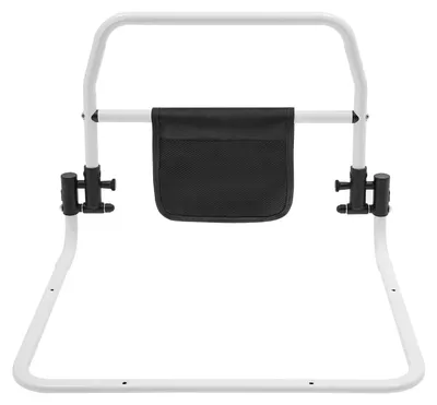 Produktbild von Bettgitter - Bettgriff Aufstehhilfe - Klappbar - Bis 136 kg belastbar - Höhenverstellbar 44 cm - Sicherheitsgurt 6 m - Schwarz