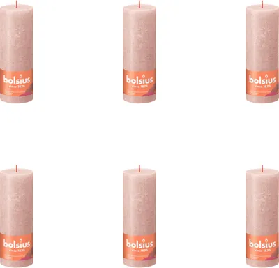 Immagine prodotto di Bolsius - Candela a colonna rustica - 190/68 - 1 pezzo per confezione - Rosa nebbioso - Confezione risparmio - 6 pezzi