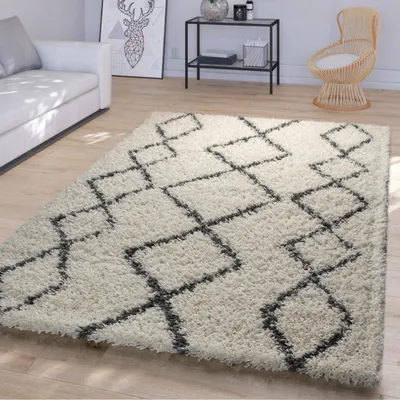 Produktbild von TT Home Wohnzimmerteppich Hochflor Langflor Skandinavisches Design Mit Abstrakten Rauten Größe 120 cm Rund