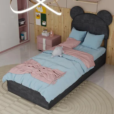 Produktbild von okwish Kinderbett 90x200 Jugendbett Bettgestell mit Stauraum mit Gasliftmechanismus,Einzelbett Stauraumbett mit Bettkasten und Kopfteil in Cartoon-Form,Grau(ohne Matratze)