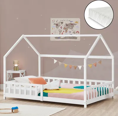 Obrázok produktu pre Detská posteľ "Hesel" s lamelovým roštom s ochranou proti vypadnutiu matraca 90 x 200 cm Biela
