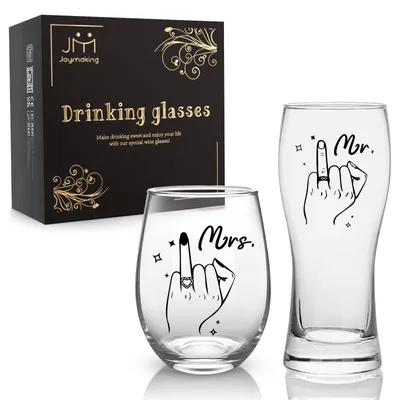 Produktbild von Weingläser und Biergläser – Set für Paare – Kristallglas – 520 ml – Personalisiert