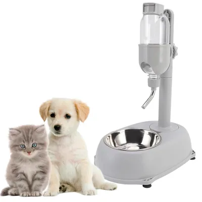 Produktbild von Anti-Umkipp Trinkstation für Katzen & kleine Hunde,Wasserspender für HaustiereHöhenverstellbarer Wasserspender mit Saugnapf, 500 ml, tropffrei, Grau