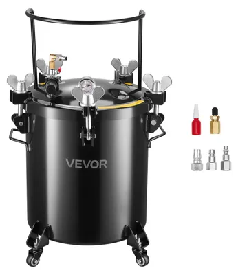 Obrázek produktu pro Tlaková nádrž VEVOR na stříkací barvu, ocelová tlaková nádrž o objemu 40 l se 3 rychlospojkami (EU/AU/US) pro domácí použití při uměleckých výtvorech pro kutily, nádrž na barvu s velkým průměrem a 4 válečky