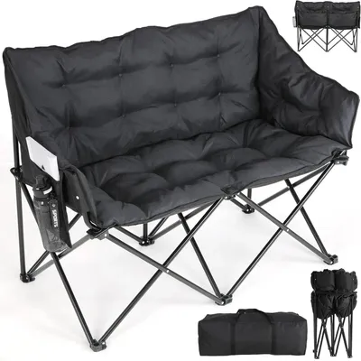 Produktbild von Doppel Campingstuhl 2 Personen - Faltbarer Outdoor Loveseat - Gepolsterter Sitz - Metallgestell 320 kg - 120 x 58 x 93 cm - Schwarz