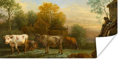 Produktbild von MuchoWow® Poster Rinder auf der Wiese - Gemälde von Paulus Potter 120x60 cm - Bild