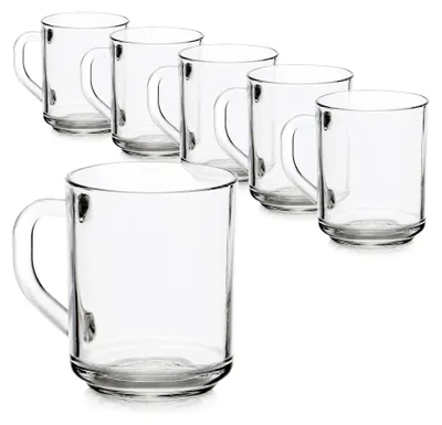 Produktbild von 6x Teeglas - Trinkgläser mit Henkel für Tee und Kaffee - Ideal für Heißgetränke, Kakao, Latte Macchiato und Cappuccino (6 Stück - 240 ml)