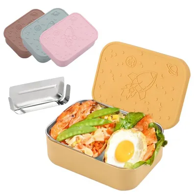 Bento-Lunchbox 850 ml Edelstahl mit Silikondeckel, auslaufsicher