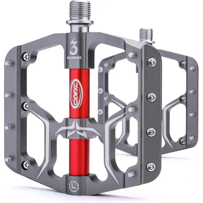 Image de Pédales pour vélo de route/VTT, alliage d'aluminium, couleur titane, avec embouts antidérapants