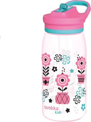 Image de Quokka Kids Glow, Bouteille en plastique avec paille Melodic Flowers, 580ml, 40284