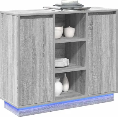 Image de vidaXL Sideboard LED gris Sonoma 90 x 32 x 75 cm Bois composite