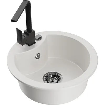 Obrázek produktu pro Mexen Diego 1-miskový granitový dřez s kuchyňskou baterií Rita, Bílá - 6512-20-670300-70