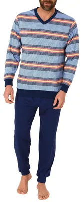 Produktbild von Herren Pyjama Schlafanzug langarm mit Bündchen in toller Streifenoptik - 102 101 90 778 ; hellblau , 48