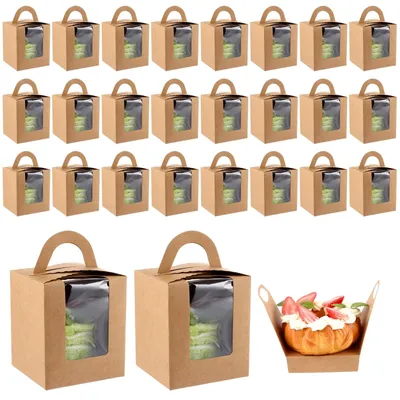Produktbild von Omgoods - Cupcake-Box für 100 Stück - Cupcake-Boxen mit Fenster - Tragegriff - Lebensmittelgeeignete Kartonage - Robuste Konstruktion - Ideal für Feiern - Gebäckboxen