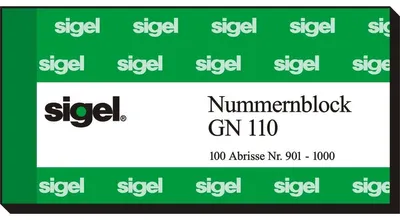 Produktbild von SIGEL GN110 Nummernblock, 10er-Pack, nummeriert 1-1000, 5-fbg. sortiert, 105x50 mm, 10 x 100 Blatt