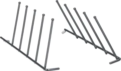 Two identical metal racks for holding items, possibly dishes or boots, are shown against a white background.
