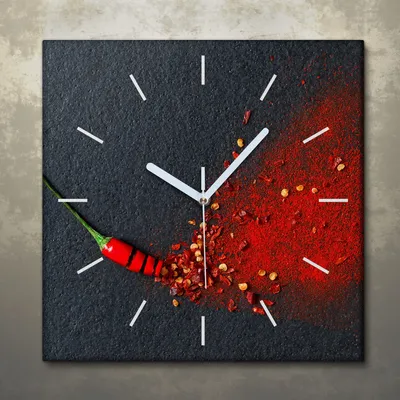 Produktbild von Wohnzimmer Leinwand Uhr Geräuschlos Küche 30x30 Gewürze, Gemüse, Motive, weiße Zeiger