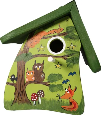 Produktbild von Vogelvilla Nistkasten Waldtiere, handbemaltes Nisthaus, mit Aufhängung