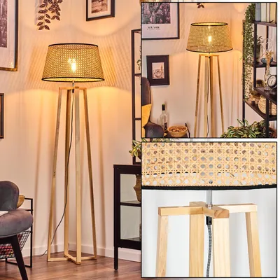 Produktbild von Casalina Stehlampe mit Holzfuß und Schirm aus Rattan/Wienergeflecht