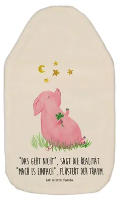 Produktbild von Mr. & Mrs. Panda Wärmflasche Schwein Glück - Weiß - Geschenk, Schweinchen, Träume, Flauschige, Bettflasche, gummi, mit Bezug, Wärmekissen, Lustige Sprüche, Motivation