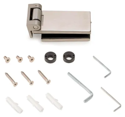 Zdjęcie produktu dla Emuca Zawias do drzwi szklanych  z wykończeniem ze stali nierdzewnej, poziomy zawias łopatkowy 34 mm, do drzwi 8-12 mm, stal nierdzewna.