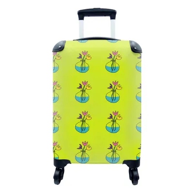 Produktbild von MuchoWow® Koffer Handgepäck Trolley Rollkoffer Kleine Reisekoffer mit 4 Rollen - Blumen - Vasen - Muster - Cabin Size < 55x40x23 cm & 55x40x20 cm - Fotokoffer - Kabinenkoffer - Boardgepäck - Reise-Box - Reisekoffer - Reisegepäck - Koffer mit Bild - Trolley für Kinder