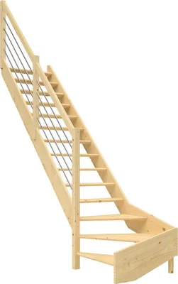Produktbild von Dolle Raumspartreppe Paris ohne Setzstufen Fichte unbehandelt Treppenlauf 1/4 gewendelt unten links Edelstahlrohre