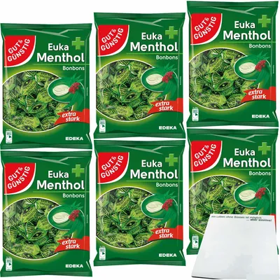 Produktbild von Gut & Günstig Euka-Menthol-Bonbons extra stark 6er Pack (6x300g Packung) + usy Block