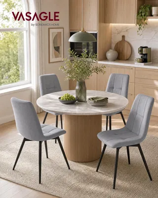 Obrázek produktu pro VASAGLE jídelní židle, set 4 kusů, otočné o 360°, ergonomická sametová židle, rozměry 43 x 52 x 83 cm, šedá barva, Obrázek vytvořený pomocí AI