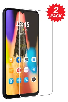A smartphone screen protector is shown next to a red starburst graphic indicating a 2-pack.