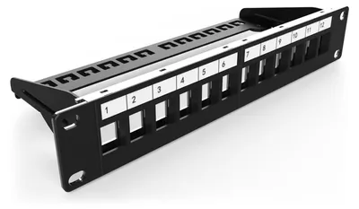 Immagine prodotto di Pannello di permutazione modulare - 10 pollici - 12 porte - Schermato - Montaggio su rack 1U - Nero