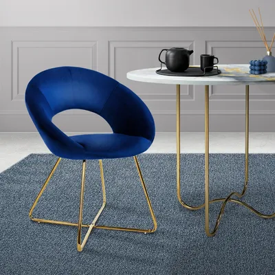 Produktbild von ML-Design Esszimmerstuhl mit runder Rückenlehne, Blau, aus Samt Metallgestell