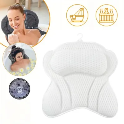 Produktbild von Badewannenkissen - Ergonomisches Mesh-Badekissen - 4D-Luftmesh - 6 Starke Saugnäpfe - Für Badewanne und Spa - Weiß
