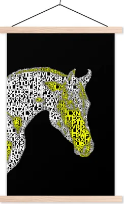 Produktbild von MuchoWow® Textilposter Pferd - Buchstaben - Gelb - Mädchen - Kinder - Mädchen 120x180 cm mit holzfarbenen Rahmen - Textil-Plakat