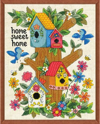 Produktbild von Design Works Kreuzstich Stickpackung "Home Sweet Home, Vogelhäuschen", Zählmuster, 23x30cm