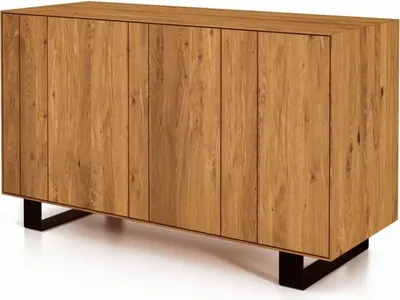 Produktbild von Kommode Leeds Wildeiche massiv 132x50x78 Metallfußgestell Schwarz mit 2 Türen