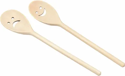 Immagine prodotto di Cucchiaio svedese in legno di faggio per la cucina, con facce felici e tristi, 30 cm, 2 pezzi