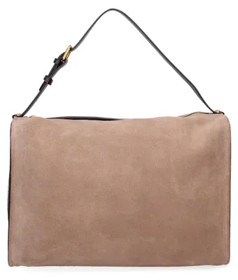 Produktbild von Damen-Schultertasche aus echtem Wildleder mit Reißverschluss Italy Cognac UNICA 35x23x14 cm