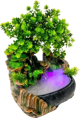 Produktbild von Zimmerbrunnen mit Wasserfall für den Innenbereich, dekorativer Desktop-Brunnen als Steingarten-Simulation und Luftbefeuchter für Wohnzimmer und Schlafzimmer, 20 * 15 * 28cm