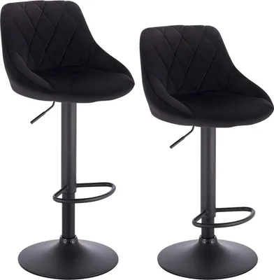 Immagine prodotto di Bolt Edge, Sgabello da bar di design - Nero - Velluto - Ergonomico - Regolabile in altezza - Altezza della seduta 60-82cm - Set di 2