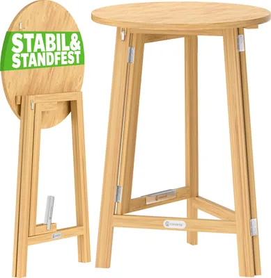 Produktbild von CASARIA Stehtisch Klappbar Massivholz Rund Natur 78 x 111 cm für Drinnen & Draußen