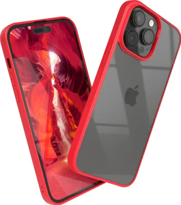 Produktbild von EAZY CASE Clear Hybrid Bumper Hülle für Apple iPhone 14 Pro Max, Handyhülle stoßfest mit Kameraschutz, Handycase dünn in Rot